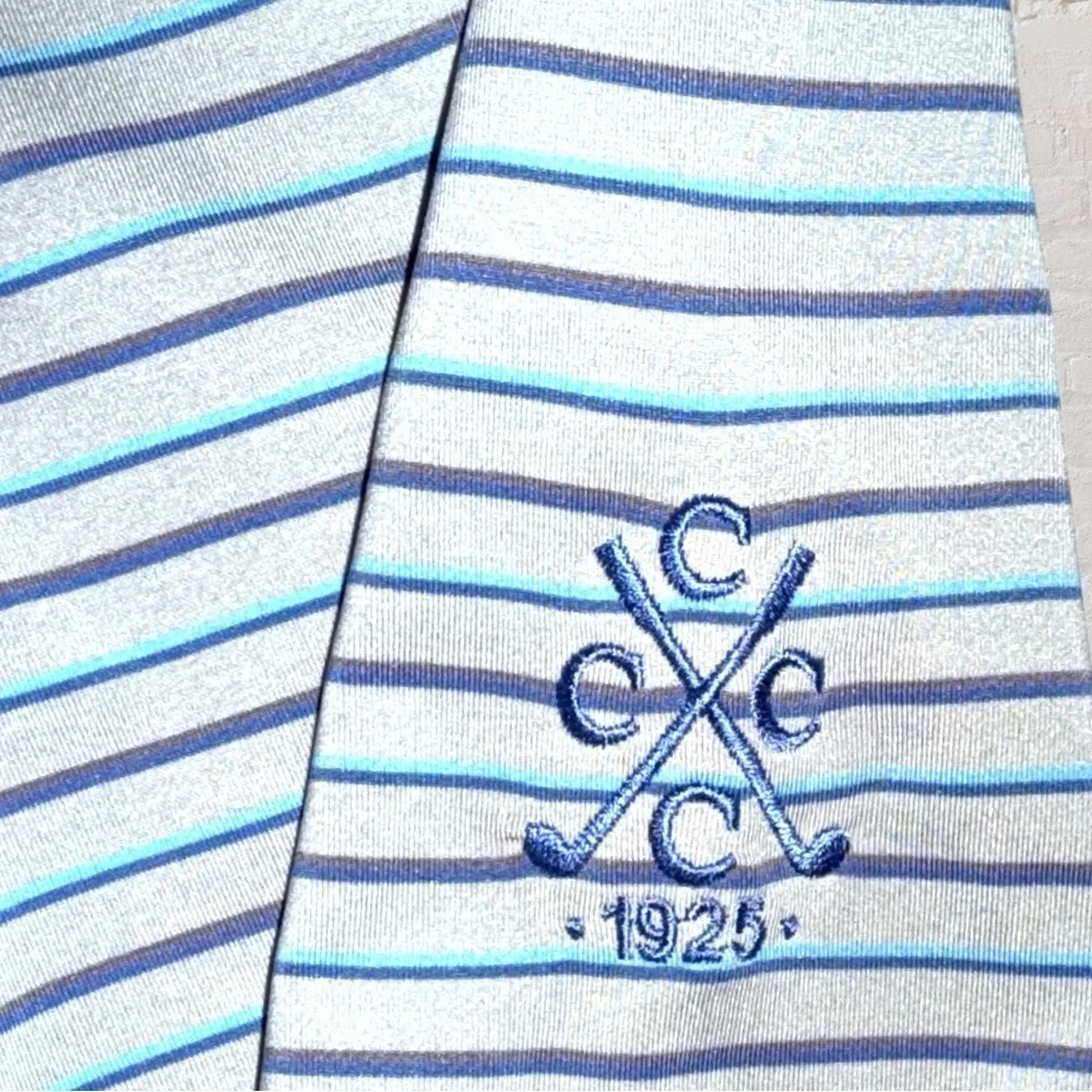 Peter Millar Summer Comfort Golf Polo Men’s Large Gray Blue Stripe Logo - Picture 7 of 8